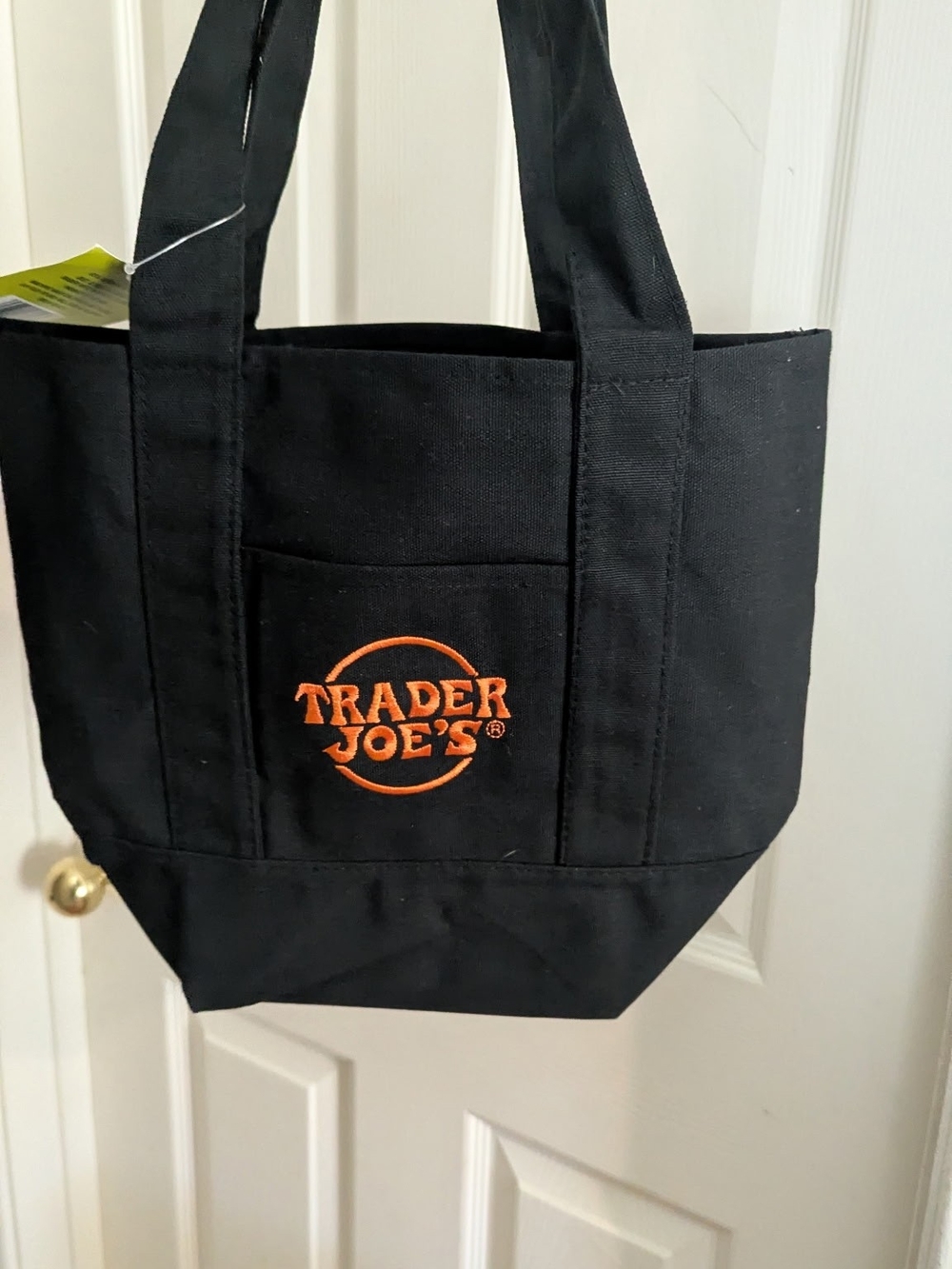 Mini Trader Joe's Black Canvas Tote with Orange Logo
